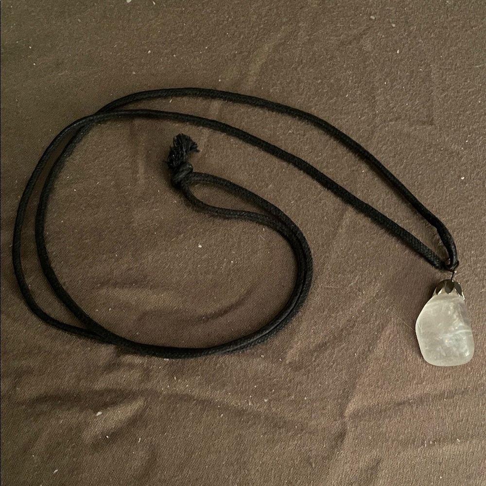 Black Cord Necklace with Clear Stone Pendant